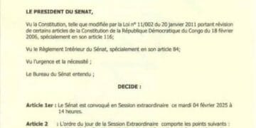 SITUATION SÉCURITAIRE DANS L’EST DE LA RÉPUBLIQUE DÉMOCRATIQUE DU CONGO : LES DEUX CHAMBRES DU PARLEMENT SERONT EN SESSION EXTRAORDINAIRE LE MARDI 04 FÉVRIER 2025